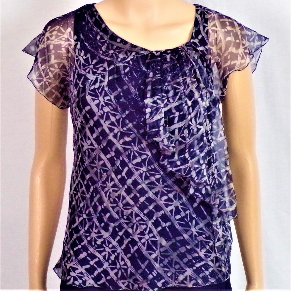 M.S.S.P. size XS purple & gray silk tunic top